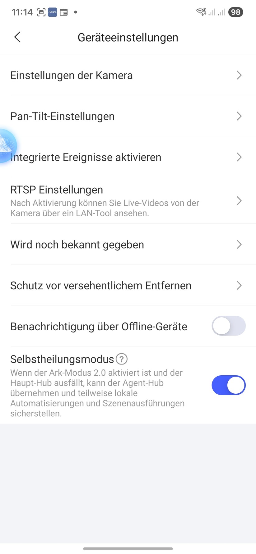Die Steuerung der Überwachungskamera erfolgt mit der Aqara-App. Damit kann man sie auch für Automatisierungen nutzen.