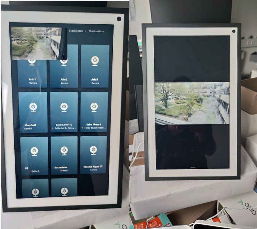 Amazon Echo Show 15: Im Portrait-Modus sind viele Steuerelemente leicht zugänglich. Die Wiedergabe von Livestreams  in der Vollbildansicht ist dann aber weniger optimal.