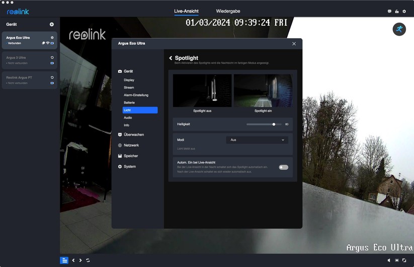 Reolink Argus Eco Ultra: Einstellungen mit Desktop-App