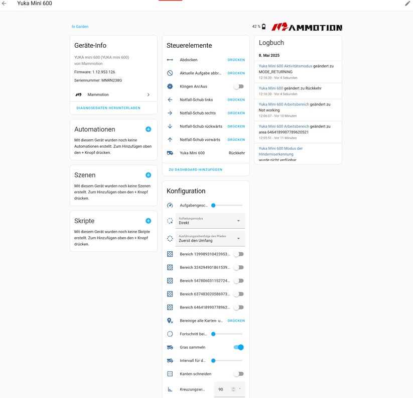 Mähroboter von Mammotion lassen sich auch unter Home Assistant einbinden und für Automatisierungen nutzen. Außerdem hat man dadurch deutlich mehr Daten im Blick. Etwa wie lange der Yuka Mini benötigt, bis er wieder aufgeladen ist.
