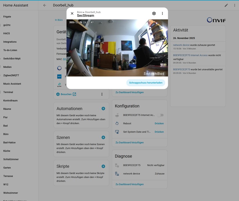 In Home Assistant lässt sich aktuell nur der Videostream der Kamera einbinden.