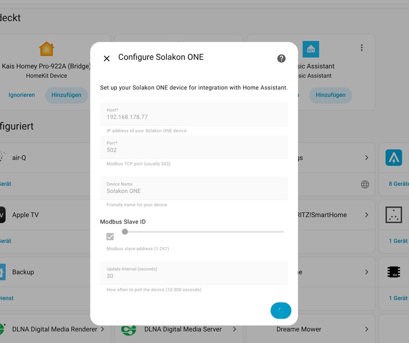 Solakon One: Integration in Home Assistant