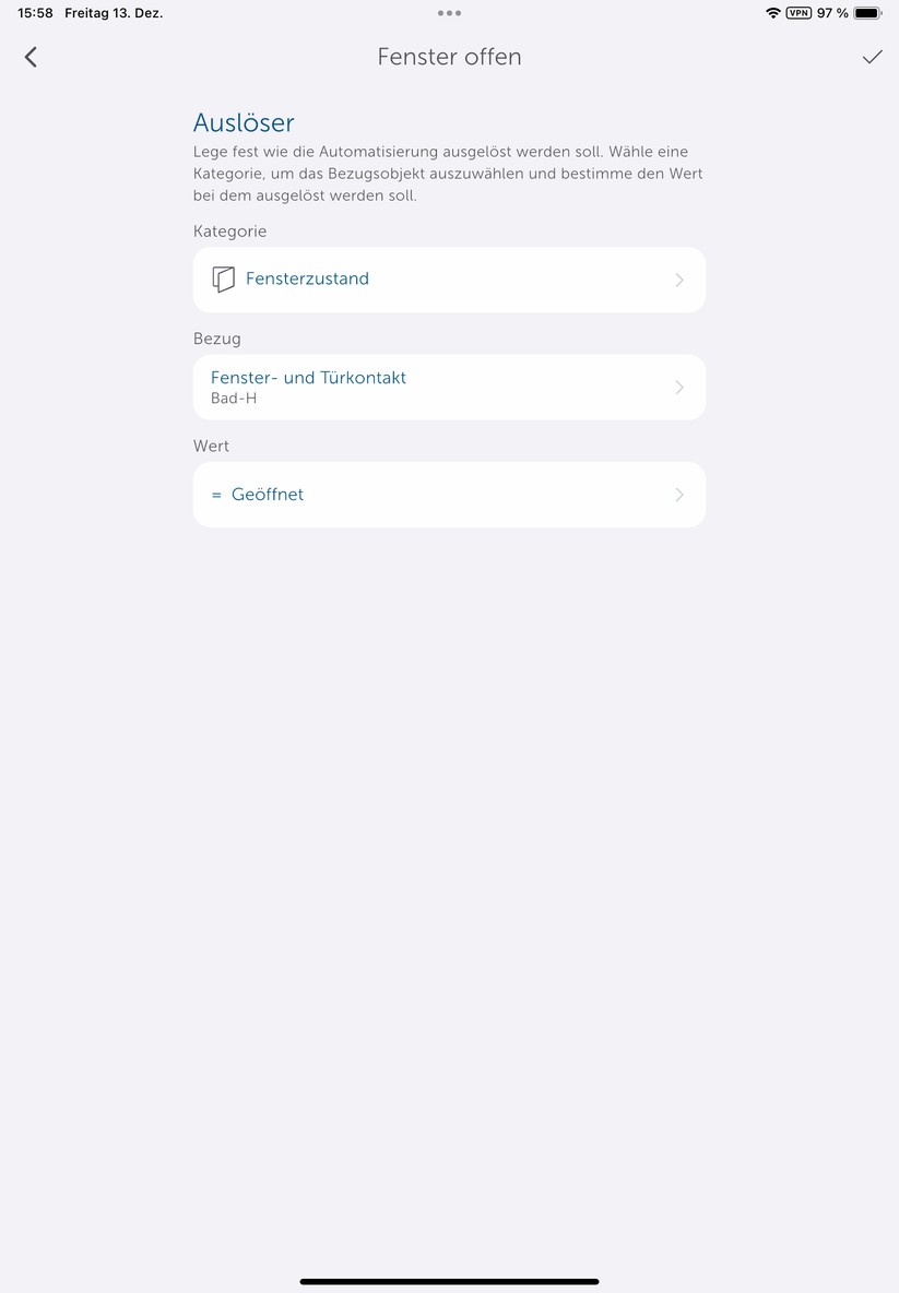 Homematic IP App: Koppelung des Fenstersensors