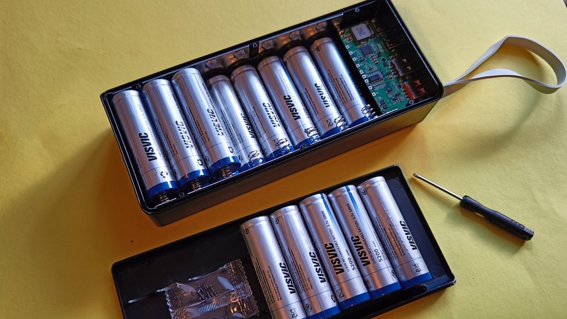 18650er-Zellen in einem Powerbank-Case.