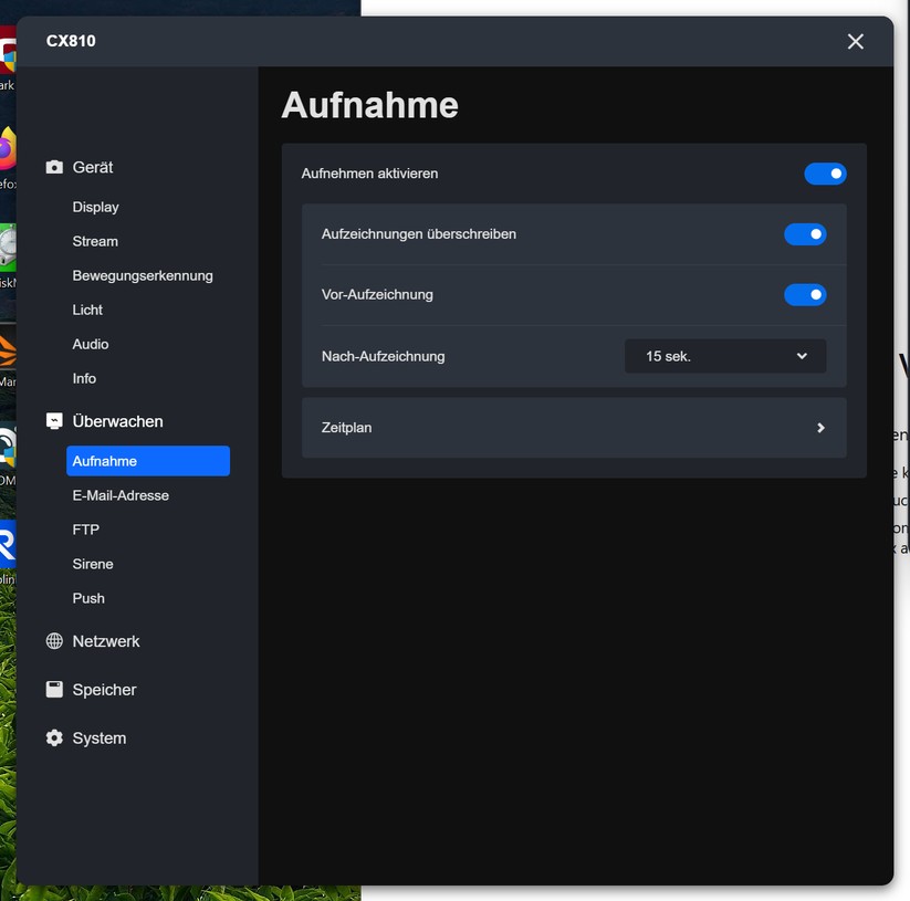 Reolink CX810: Einstellungen und Testaufnahmen