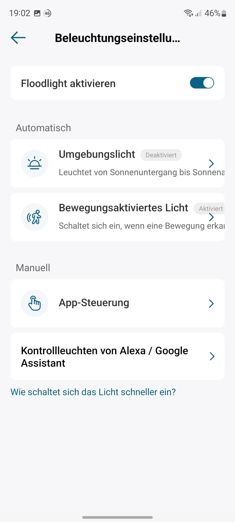 Eufy Floodlight Cam (Full-HD): Beleuchtungseinstellungen