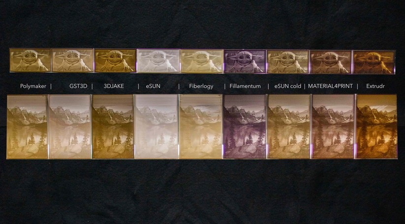  Die für den Vergleich gedruckten Lithophane in der Gegenüberstellung.