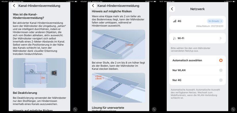 Navimow-App: Kanal-Hindernisvermeidung und Netzwerk