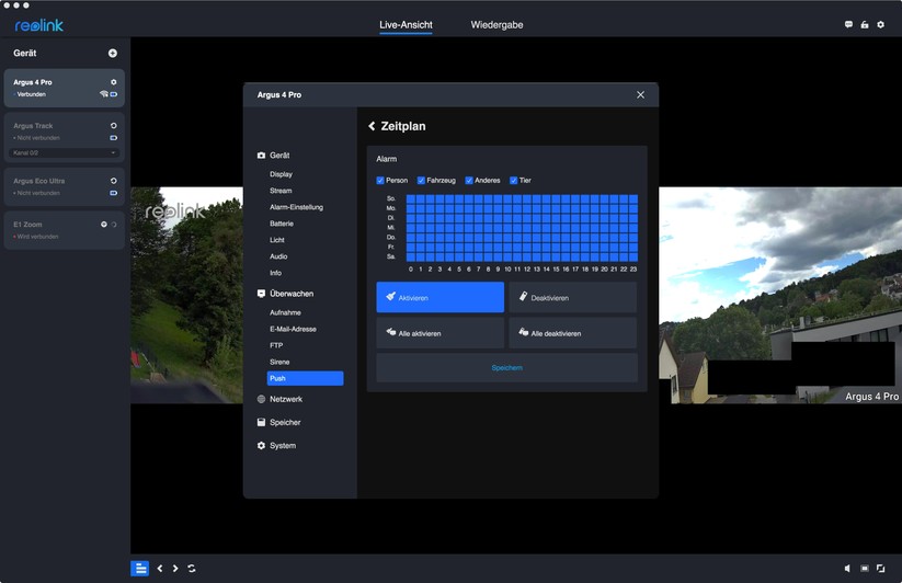 Argus 4 Pro: Reolink bietet auch eine leistungsfähige Desktop-App, mit der man etwa einen FTP-Upload und auch eine E-Mail-Benachrichtigung konfigurieren kann. 
