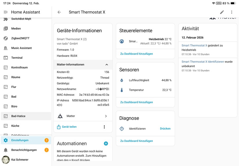 Tado X: Integration in Home Asssistant über Matter