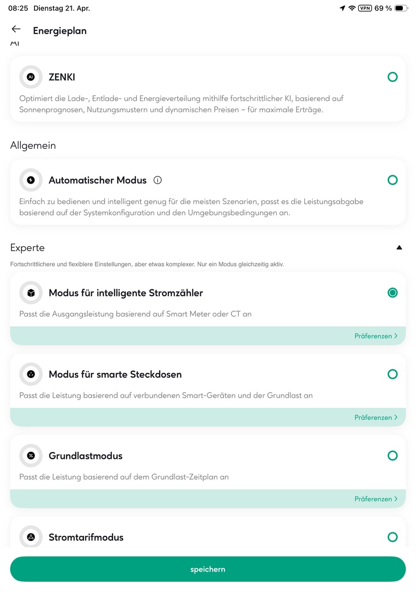 Zendure-App: Weitere Einstellungen