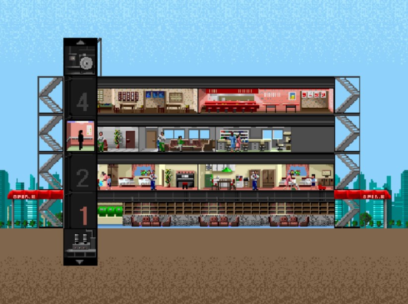 Die Mini-Version eines Turmes: Lobby, Wohnungen, Büros, Fast-Food-Shops und ein Lift. 