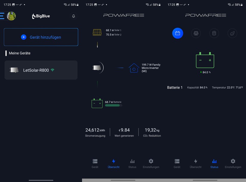  Die App zeigt den aktuellen Stromfluss, den Status der Batterie und informiert anhand von Verlaufsdaten, wie hoch die Energieproduktion in der Vergangenheit ausgefallen ist.