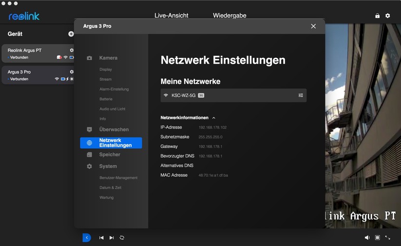 Reolink Argus 3 Pro: Desktop-App