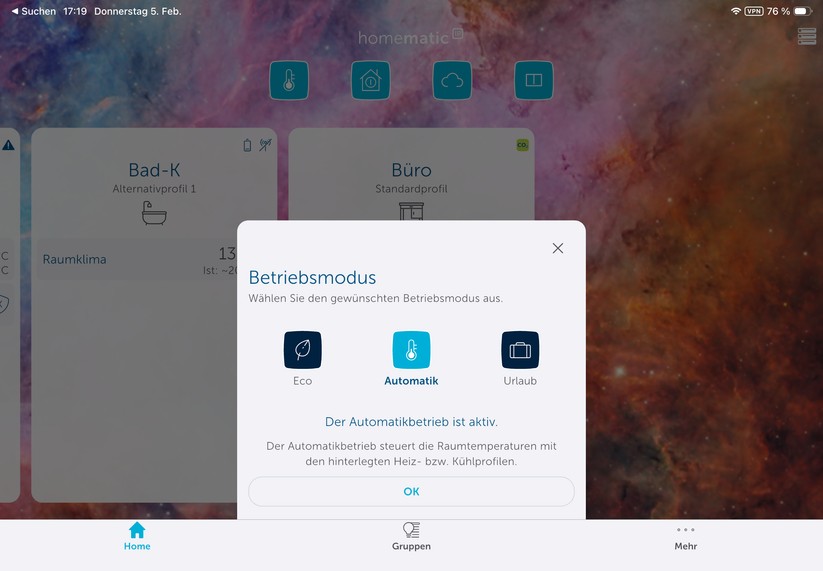 Die Homematic-IP-App ist auch für Tablets optimiert.