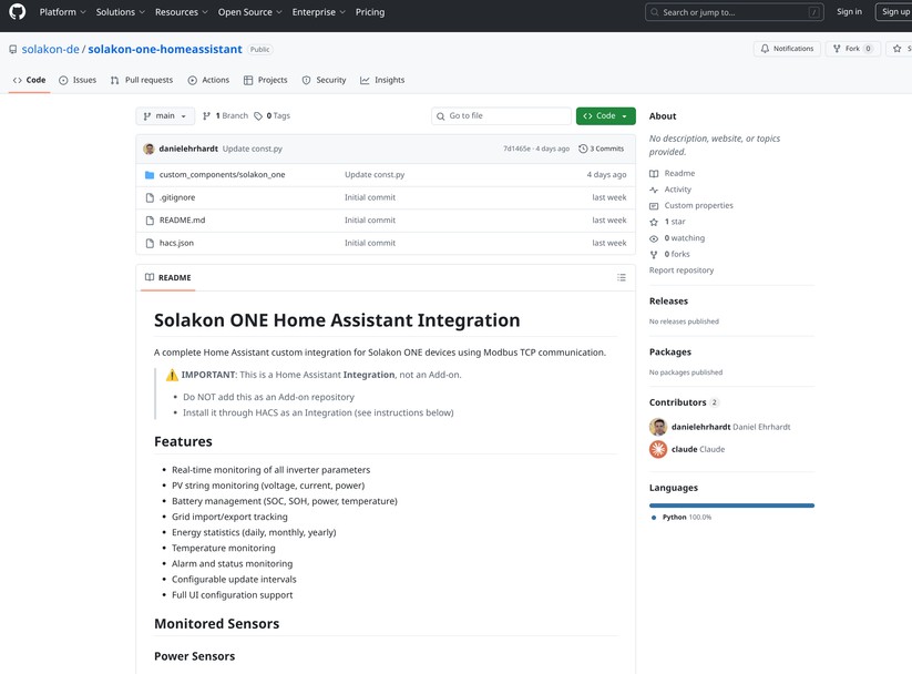 Solakon One: Integration in Home Assistant