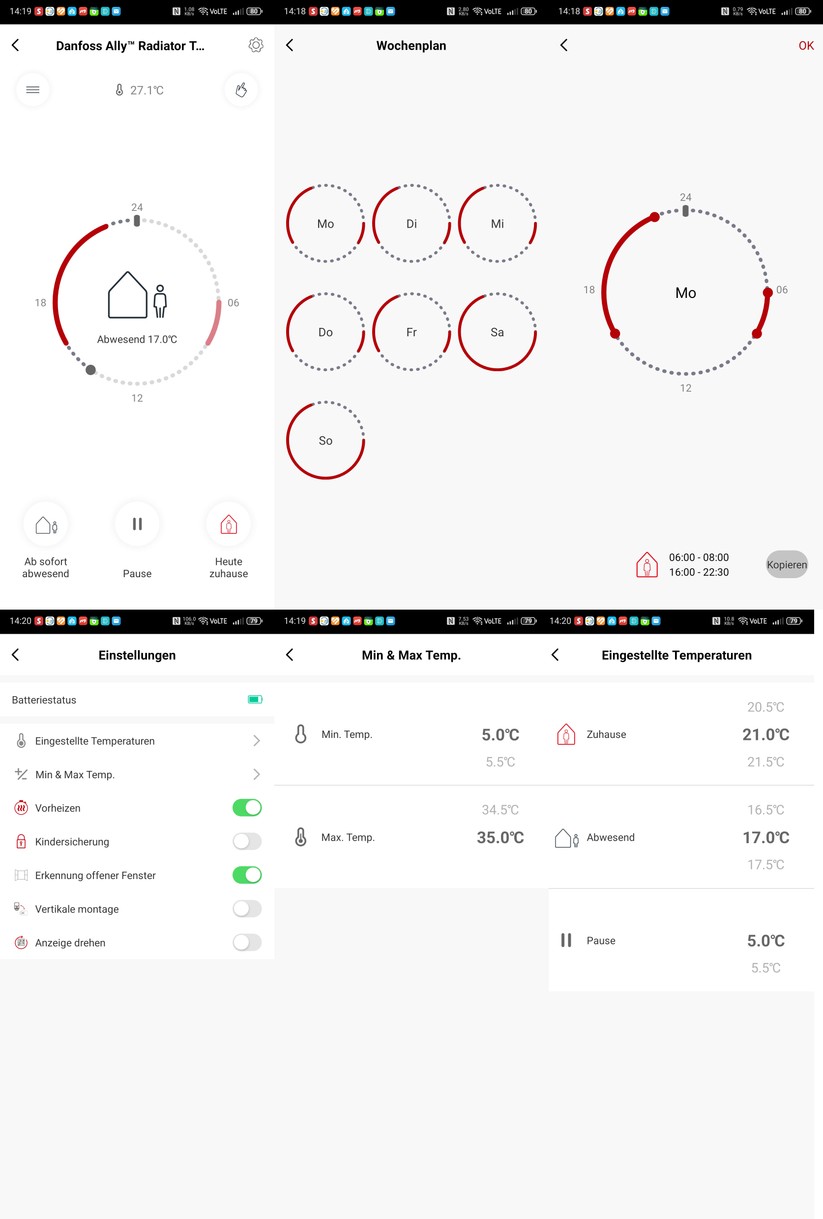 Die Danfoss Ally App wirkt veraltet und wenig intuitiv: Zeitpläne und die zugehörigen Temperaturen müssen getrennt voneinander eingegeben werden – das erschwert die Bedienung erheblich.