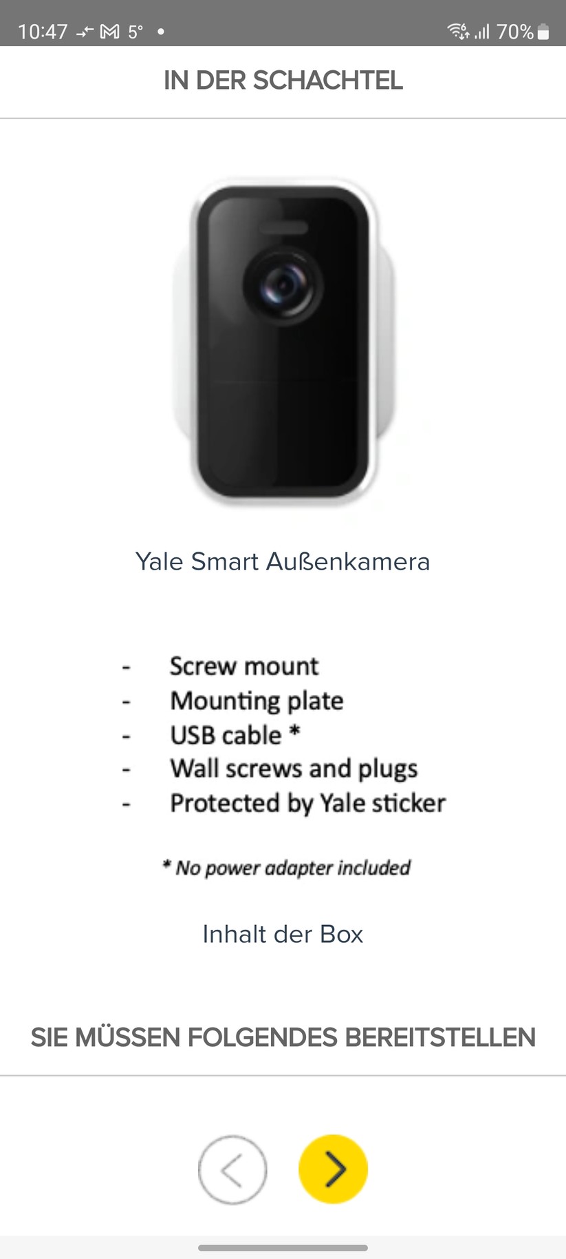 Yale Smart Outdoor Camera: Montageanleitung in der App