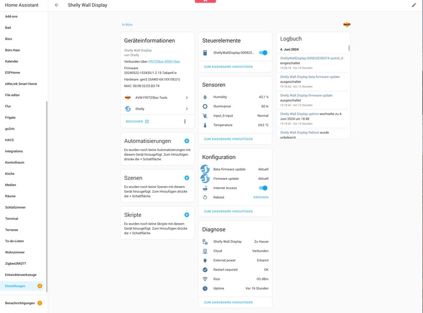 Shelly Wall Display: Integration in Home Assistant