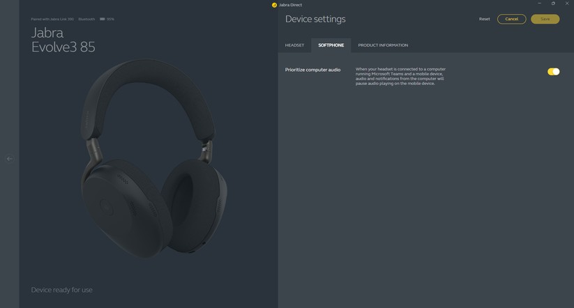 Jabra Evolve3 85 - Bilder Desktop-App