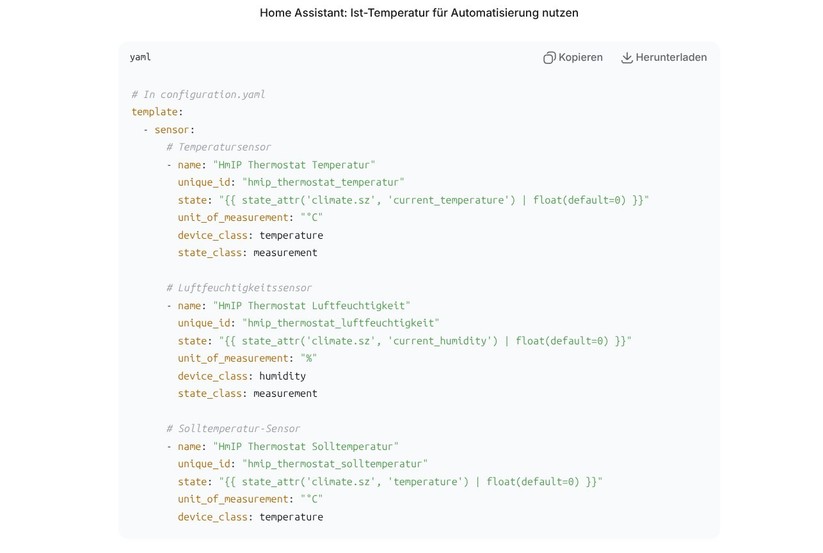 Dank KI-Tools hält sich der Aufwand für die manuelle Anpassung für die Integration in Home Assistant in Grenzen.