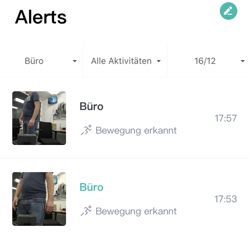 Die Alarme des laufenden Tages werden mit einem sechsekündigen Clip direkt in der App gesichert - ganz ohne Speichermedium