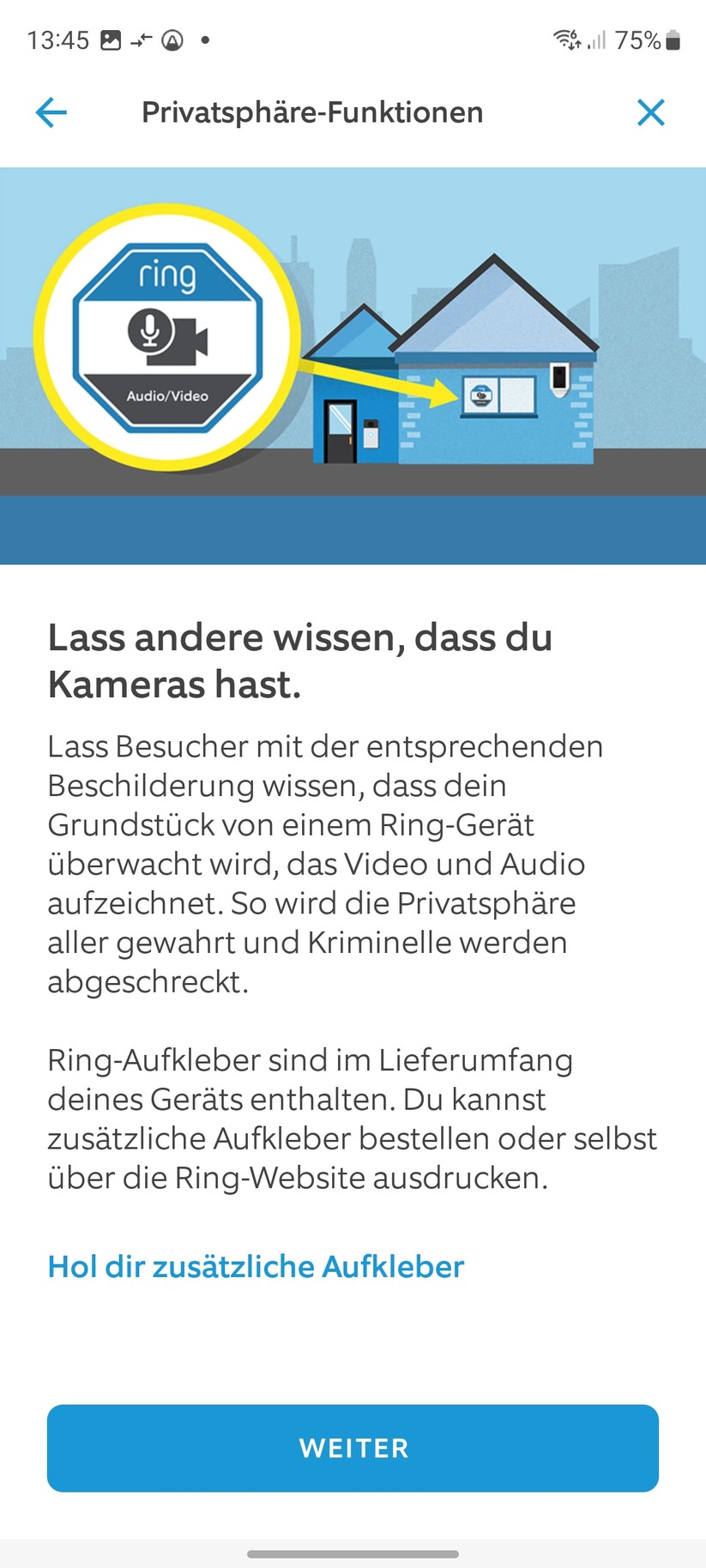 Ring Stick Up Cam Pro Akku: Die Einrichtung ist einfach und bietet viele Erläuterungen zur Kamera. Vorbildlich.