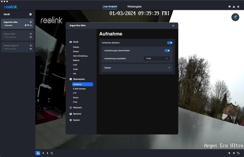 Reolink Argus Eco Ultra: Einstellungen mit Desktop-App
