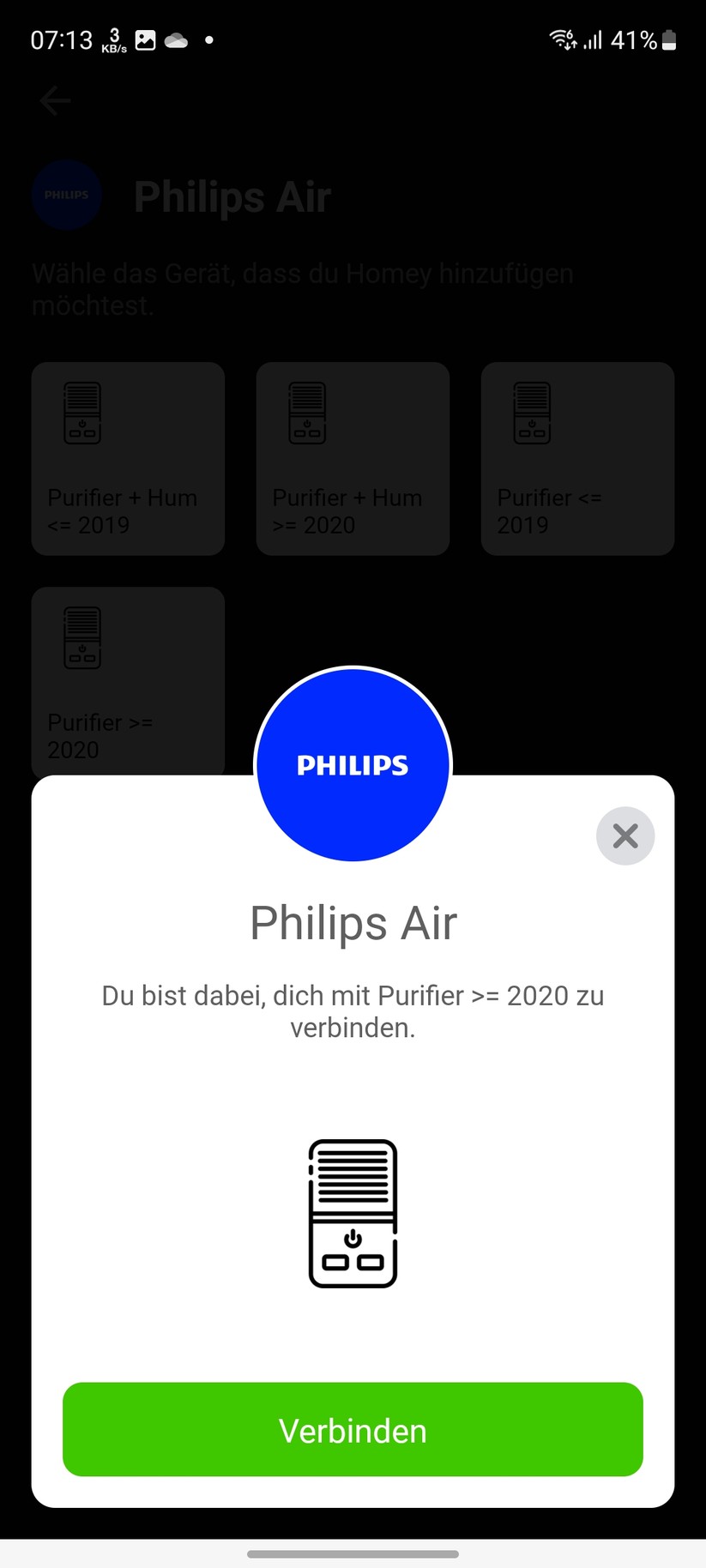 Philips AC3033/10: Koppelung mit Homey Pro und Luftgütesensor Air-Q