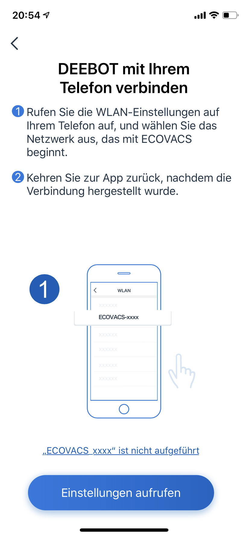 Zunächst verbindet sich das Smartphone direkt mit dem Roboter