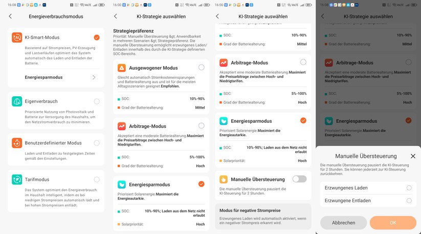 Im KI-Modus stehen verschiedene Optionen zur Verfügung. Diese werden in der App gut erklärt.