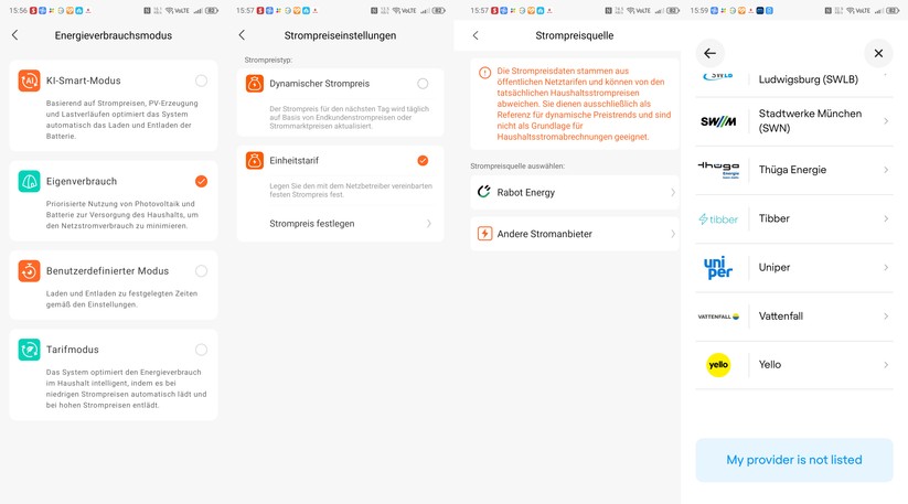 Der Tarifmodus richtet sich an Nutzer eines dynamischen Stromtarifs. Bei einem niedrigen Tarif wird der Akku auch über das Netz geladen.