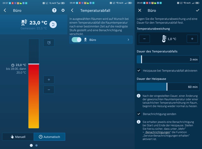 Bosch Raumthermostat II 230V: Mit der Bosch-App Smart Home können Anwender das Thermostat steuern und etwa die Fenster-Offen-Erkennung konfigurieren.