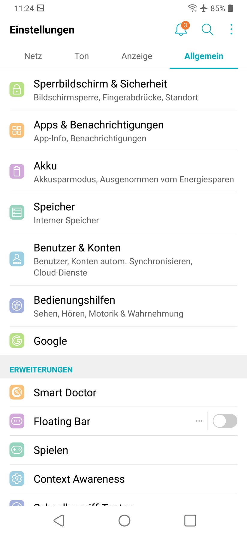 Register „Allgemein“ in den Einstellungen