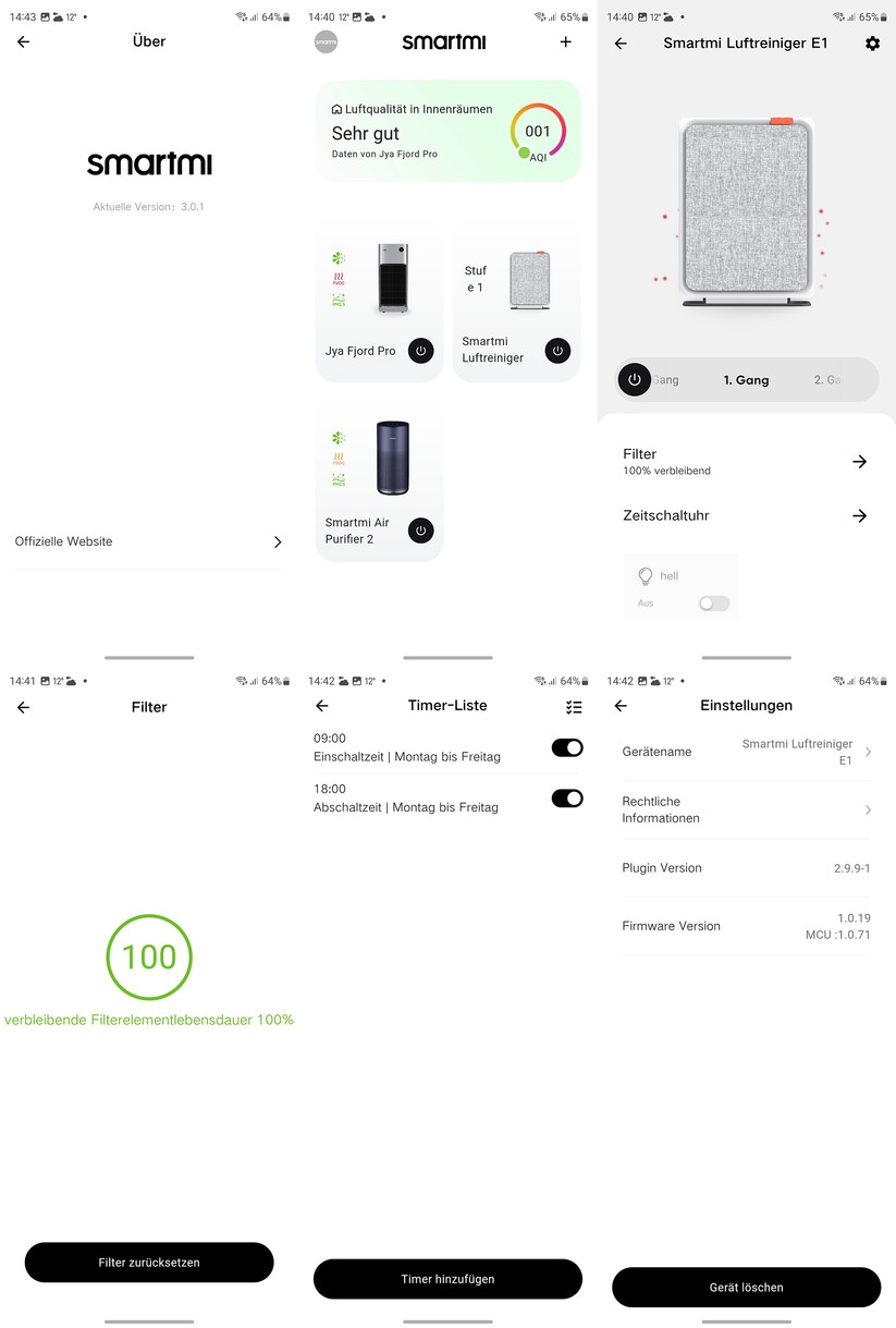 Smartmi Luftreiniger E1: App, Homekit, Automatisierungen, Leistungsaufnahme