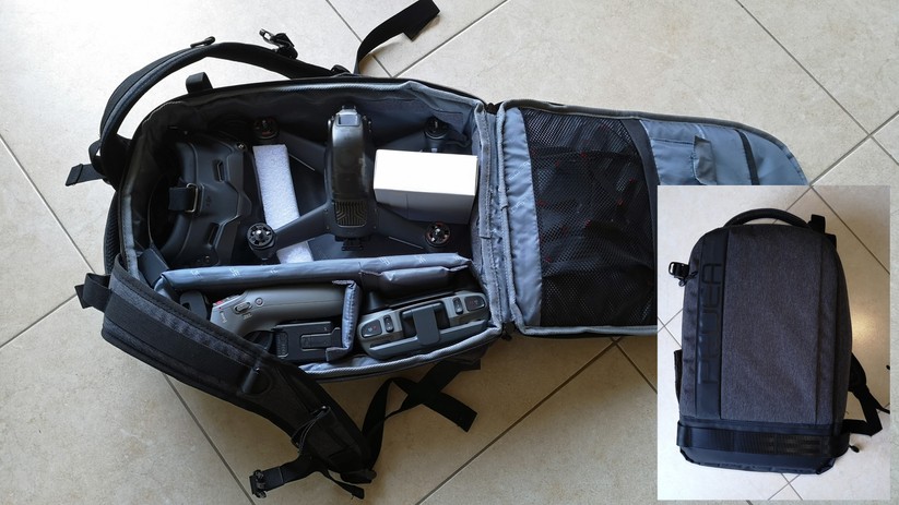 Die DJI FPV in einem universellen Fotorucksack