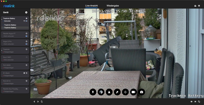 Reolink Trackmix Akku: App-Oberfläche und Beispiel-Bilder