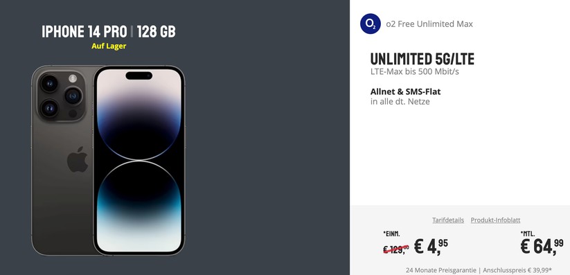 iPhone 14 Pro mit 128 GByte bei Sparhandy.de
