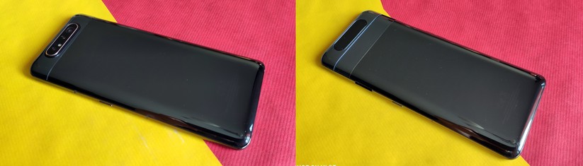 Schlichte Rückseite mit Kamera ein- (li.) und ausgefahren.