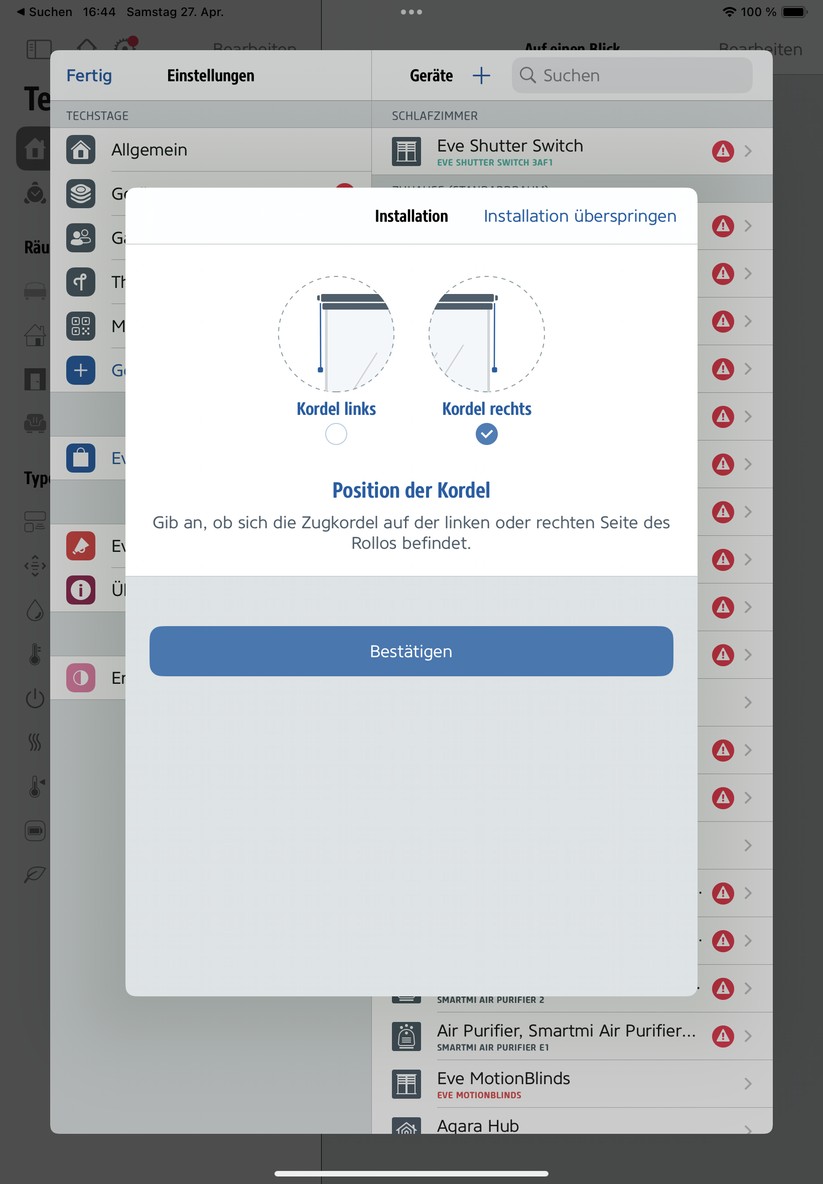 Eve Blinds Collection: Die Einrichtung mit der Eve-App ist schnell erledigt. 