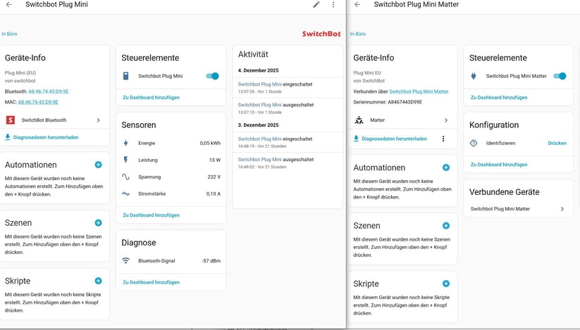 Wer Switchbot-Geräte in Home Assistant integrieren möchte, verwendet statt Matter besser die Bluetooth-Integration, weil damit mehr Gerätefunktionen zur Verfügung stehen.