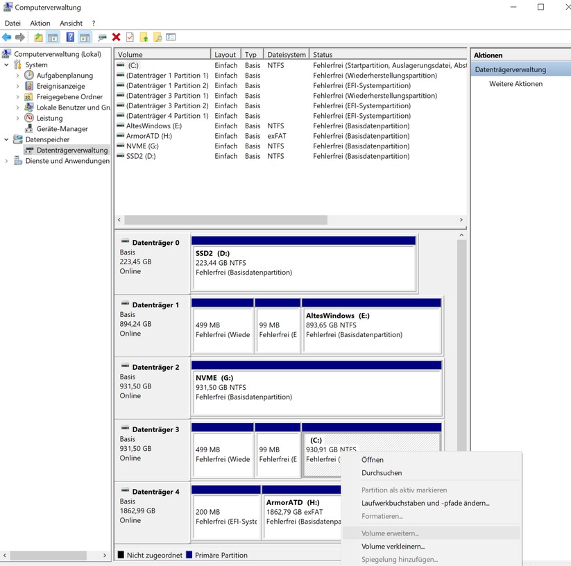 Nach dem Klonen kann man die Größe der Partition in der Datenträgerverwaltung von Windows anpassen.  