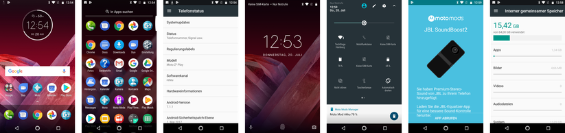 Das Moto Z2 Play läuft mit Android OS 7.1.1 Nougat und der von Google Pixel bekannten Oberfläche Vanilla UI.