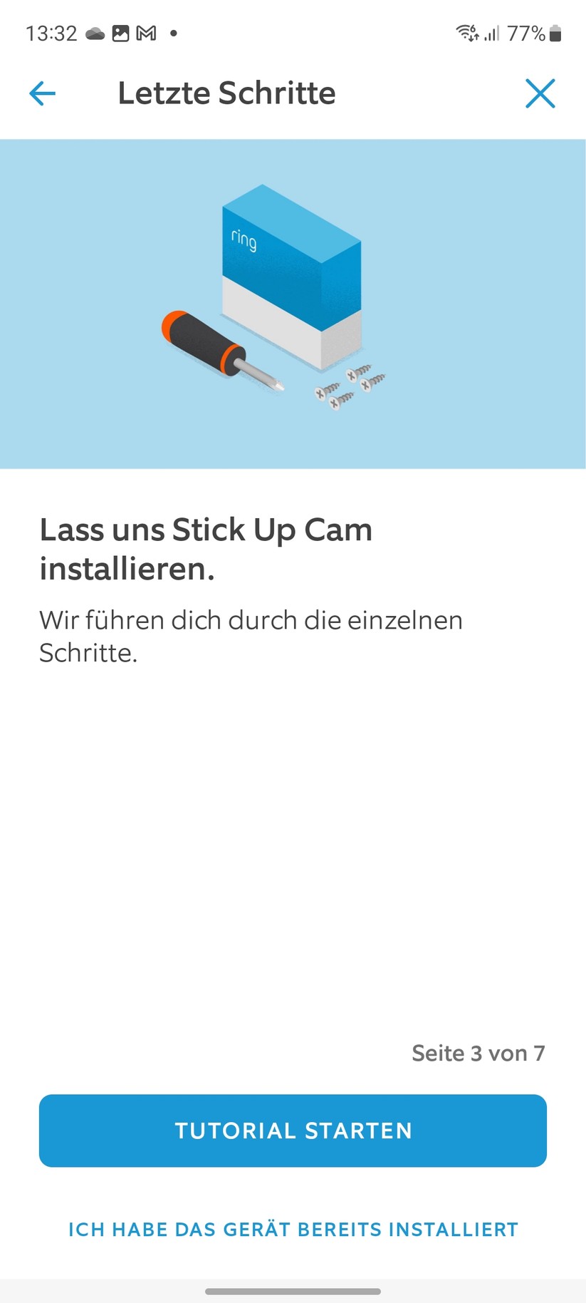 Ring Stick Up Cam Pro Akku: Die Einrichtung ist einfach und bietet viele Erläuterungen zur Kamera. Vorbildlich.