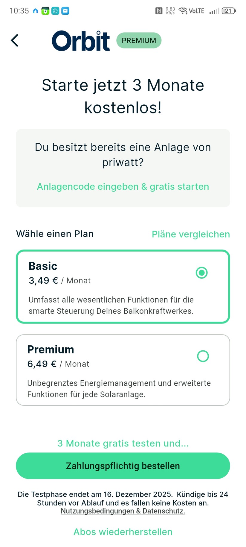 Priwatt-App Orbit