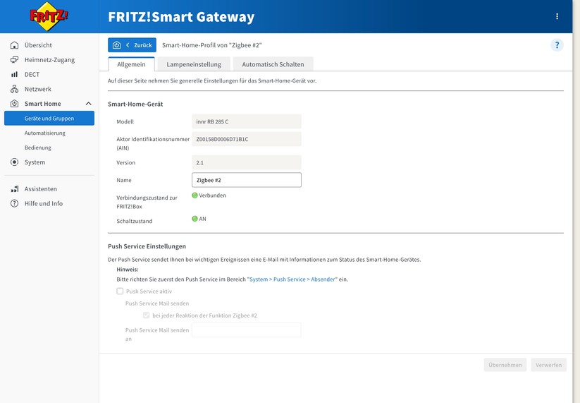 Fritz Smart Gateway: Innr-Lampen werden ebenfalls erkannt.