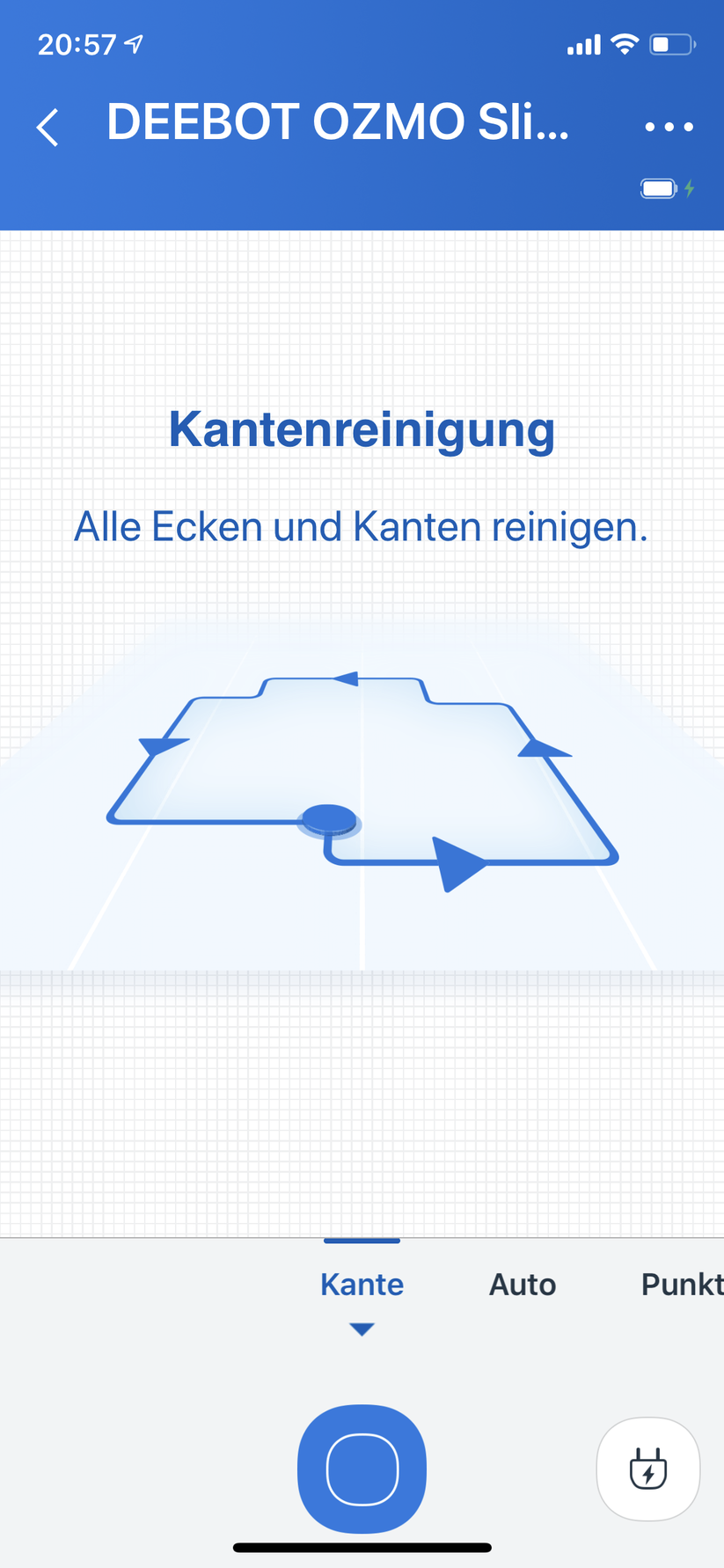 Zur Auswahl stehen drei Reinigungsprogramme: Ecken und Kanten abfahren