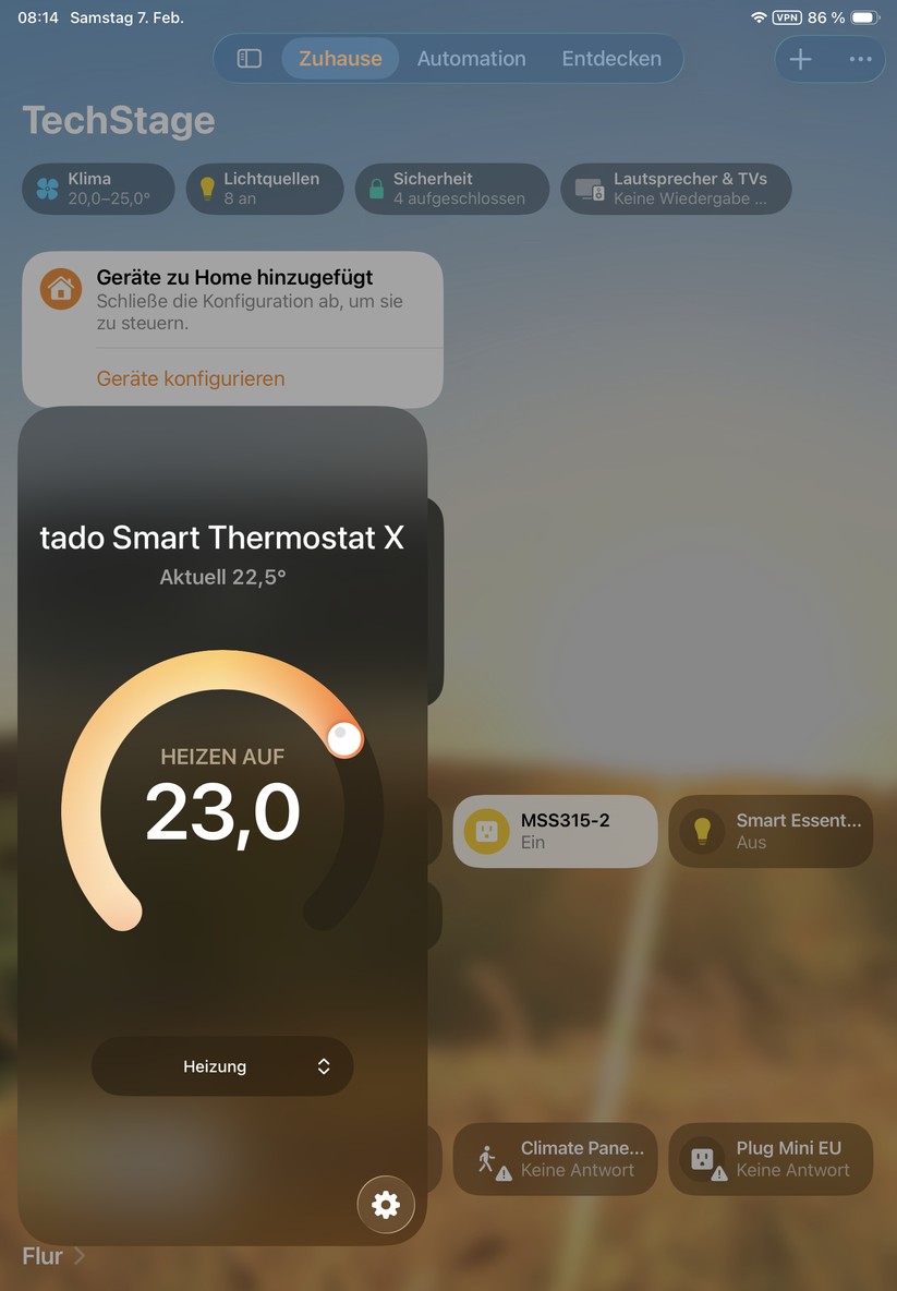 Tado X; Einbindung in Apple Home über Matter