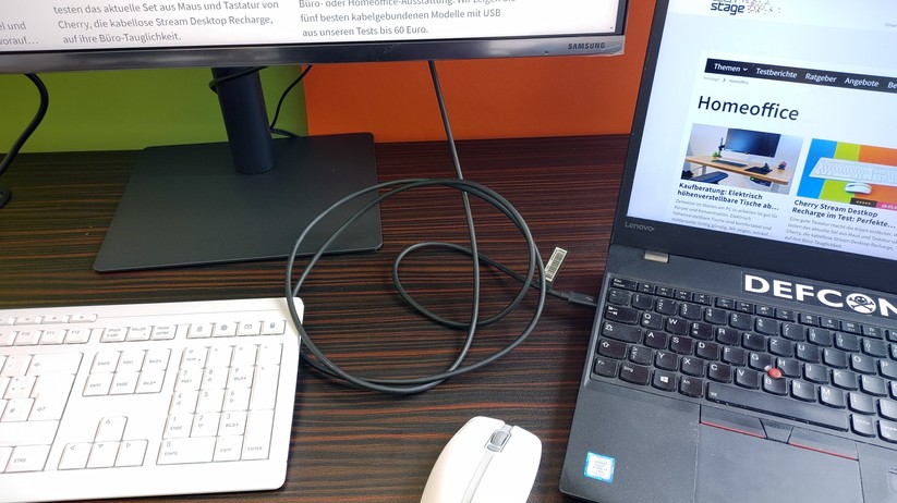 Für die Verbindung zwischen Notebook und Monitor reicht ein Thunderbolt-3-Kabel. 