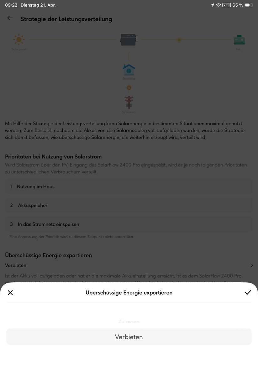 Zendure-App: Weitere Einstellungen